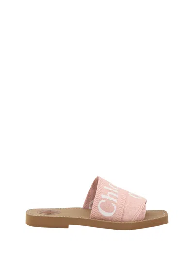 Chloé Woody Logo Embroidered Flat Slides In Light Rosewood