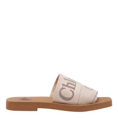 Chloé Beihe Brown Canvas Woody Flats In Multibeige