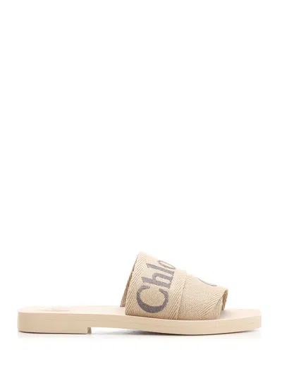 Chloé Woody Beige Slides In Multibeige