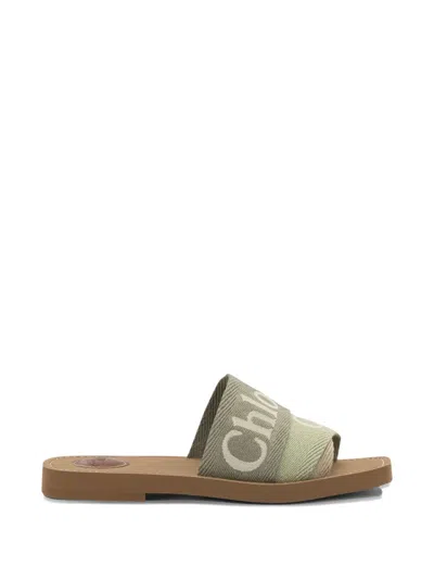 Chloé Flat Slide Sandals Open Toe Strap In Green
