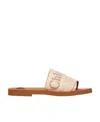 Chloé Beihe Brown Canvas Woody Flats In Nude