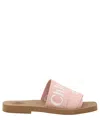 Chloé Pink Linen Blend Woody Slippers In Pink