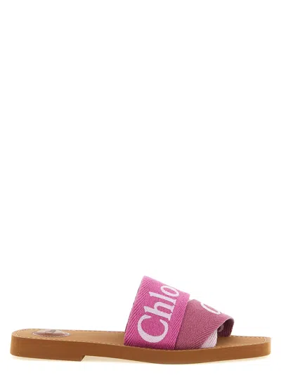 Chloé Woody Sandals Pink In Multi