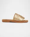 Chloé Woody Satin Flat Logo Ribbon Slide Sandals In Brown