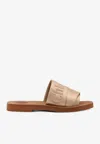 Chloé Woody Satin Sandals Embroidered Logo Rubber Sole In Nude
