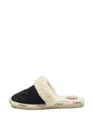 Pre-owned Chloé Woody Shearling-lined Slippers In Black