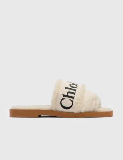 Chloé Woody Shearling-trim Flat Sandals In Multi