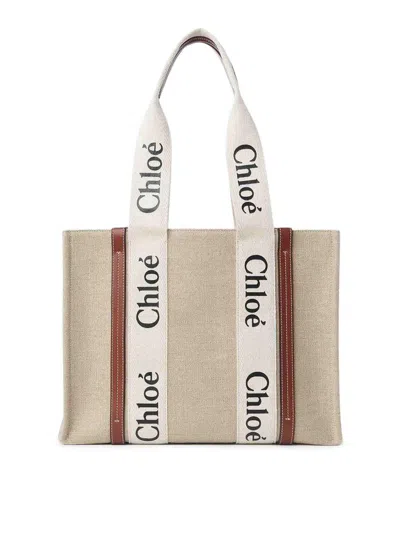 CHLOÉ CHLOÉ "WOODY" SHOULDER BAG IN LINEN