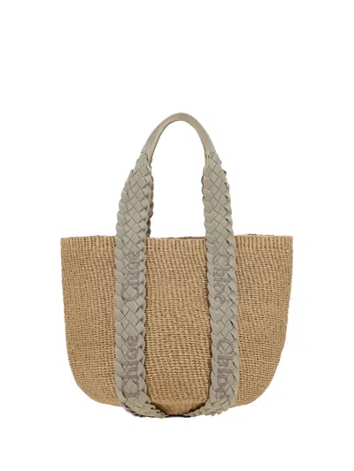 Chloé Large Woody Raffia Tote Bag In Brown