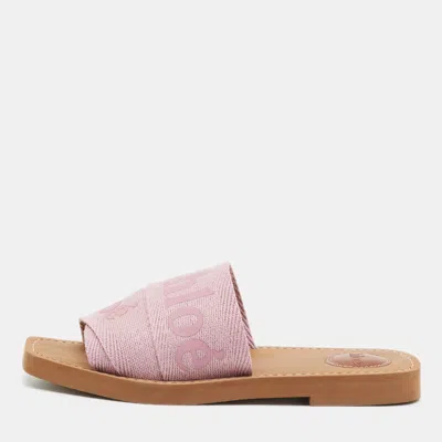 Pre-owned Chloé Woody Size 36 Lilac Logo Canvas Flat Slides In Purple