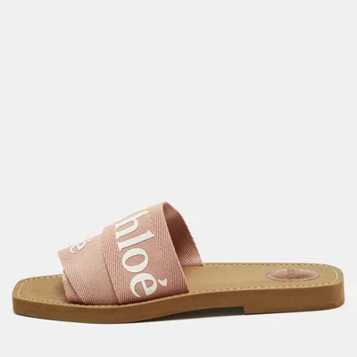 Pre-owned Chloé Woody Size 39 Pink Canvas Flat Slides
