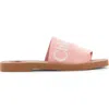 Chloé Pink Linen Blend Woody Slippers In Light Rosewood