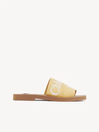Chloé Woody Embroidery Flat Slides In Gold