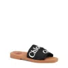 Chloé Woody Flat Logo Ribbon Slide Sandals In Black