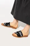 Chloé Woody Flat Logo Ribbon Slide Sandals In Black