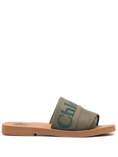 Chloé Woody Mule Brown Size 9 90% Linen, 10% Polyester In Grey