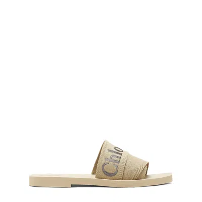Chloé Woody Slides With Wide Soft Strap In Neutrals