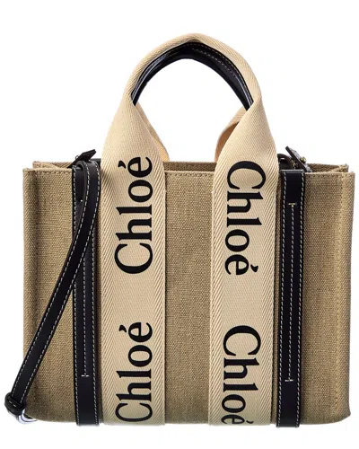 Chloé Woody Small Canvas & Leather Tote In Blue