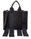 Chloé Medium Woody Multiwebbing Canvas Tote In Blue