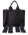 Chloé Medium Woody Multiwebbing Canvas Tote In Blue