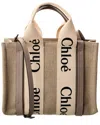 CHLOÉ CHLOÉ WOODY SMALL CANVAS & LEATHER TOTE
