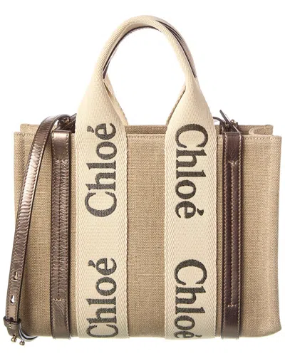 Chloé Woody Small Canvas & Leather Tote In Brown