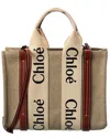 Chloé Woody Small Canvas & Leather Tote In White
