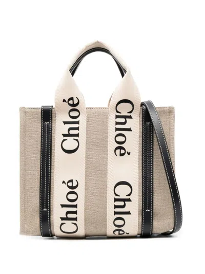 Chloé Woody Small Canvas Tote In Blue
