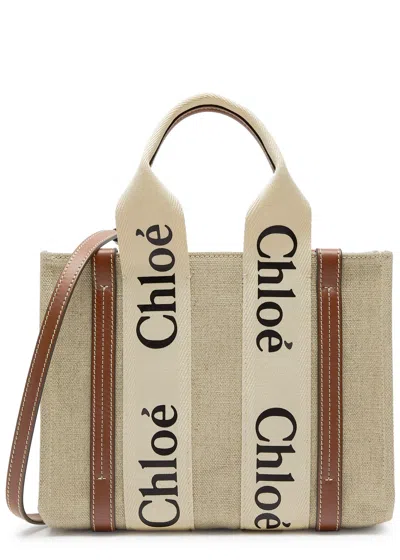 Chloé Chloe Woody Small Canvas Tote In Brown