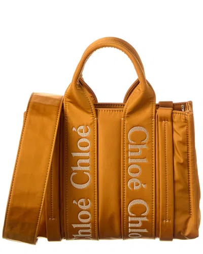 Chloé Woody Small Canvas Tote In Yellow