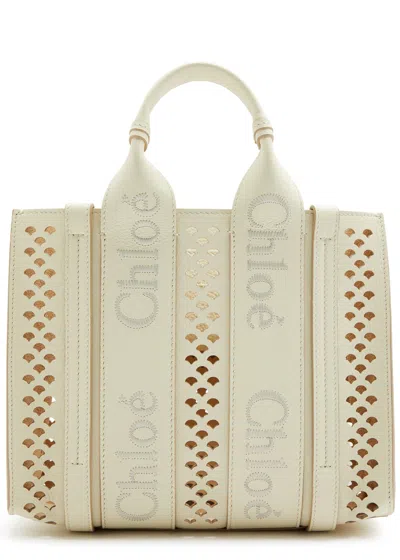 Chloé Chloe Woody Small Cut-out Leather Tote In White