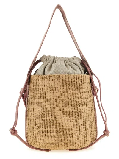 Chloé Woody Small Paper & Leather Bucket Bag In Orange