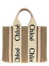 Chloé Small Woody Logo Strap Linen Tote In Pink