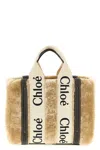 Chloé Small Woody Tote Bag In Shearling In Neutral
