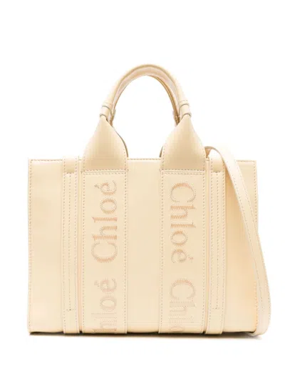 Chloé Woody Small Leather Tote Handbag In Yellow