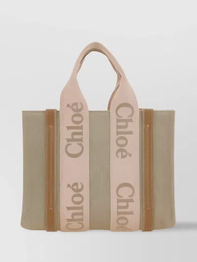 Chloé Woody Small Linen Tote Bag In Multi