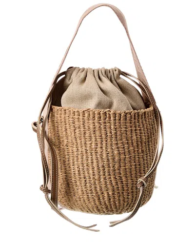 Chloé Woody Small Paper & Leather Bucket Bag In Neutral