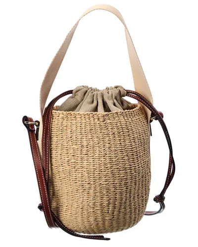 Chloé Woody Small Raffia & Leather Bucket Bag In Brown