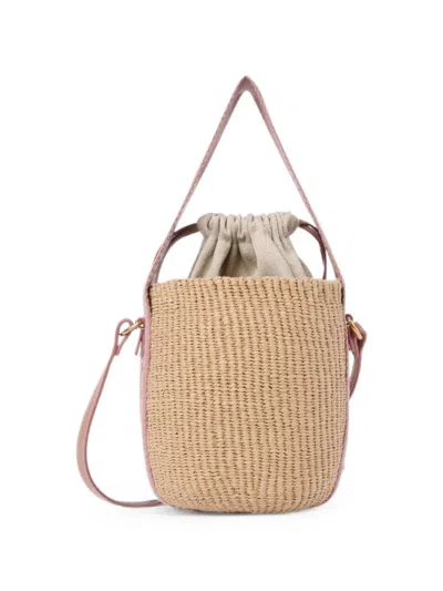 Chloé Woody Small Rafia Bucket Bag In Sand