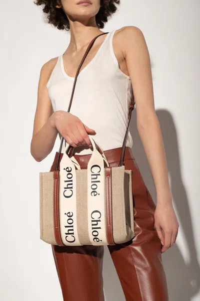 Chloé ‘woody Small' Shopper Bag In Beige