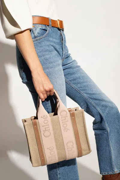 Chloé ‘woody Small' Shopper Bag In Beige