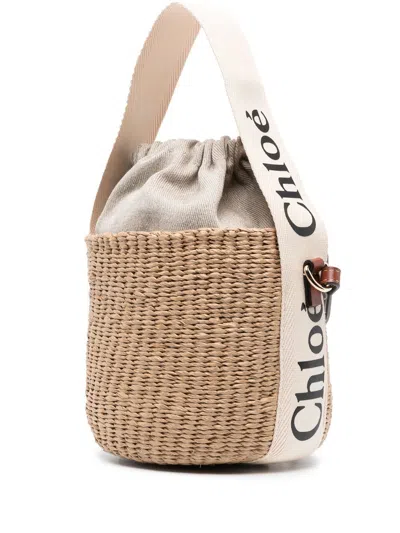 Chloé Woody Small Straw Bucket Bag In White