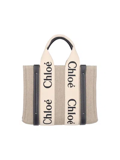 Chloé Woody Small Tote Bag In White