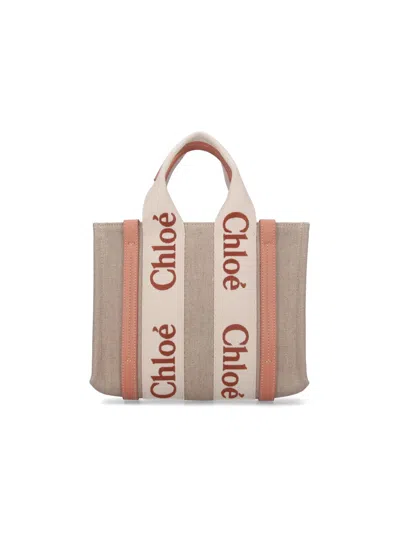 Chloé Woody Small Tote Bag In Orange