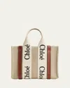 Chloé White And Brown Woody Small Tote Bag In White/brown