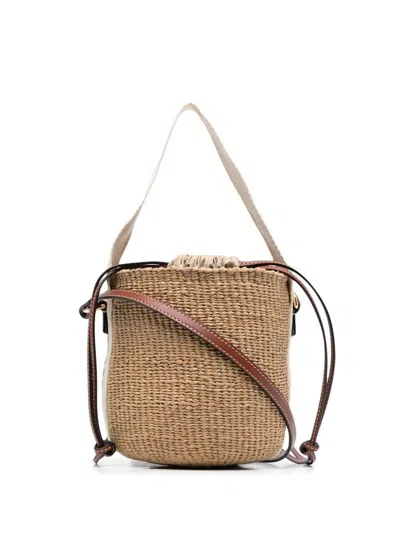 Chloé Woody Straw Small Bucket Bag In White