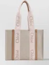 Chloé Woody Striped Linen Shoulder Bag In Neutrals