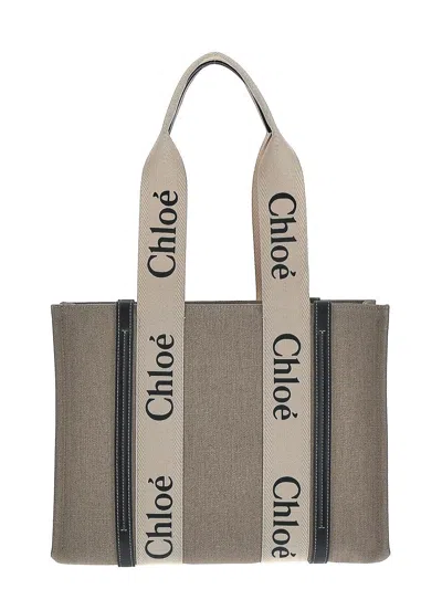 Chloé Woody Tote Bag In Beige
