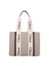Chloé Linen Shoulder Bag With Logo Print. This Bag Is Made With Lower Environmental Impact Material In Beige