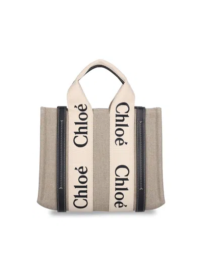 Chloé Woody Tote Bag In Beige